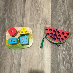 Montessori wood toy bundle - sorting puzzle, lacing toy